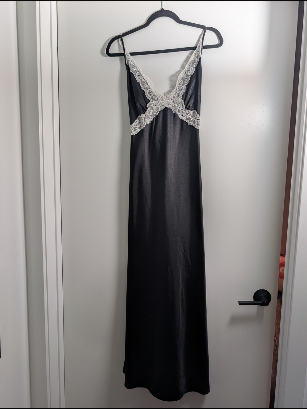 Sincerly Jules Black Maxi Slip Dress with White Lace Accents